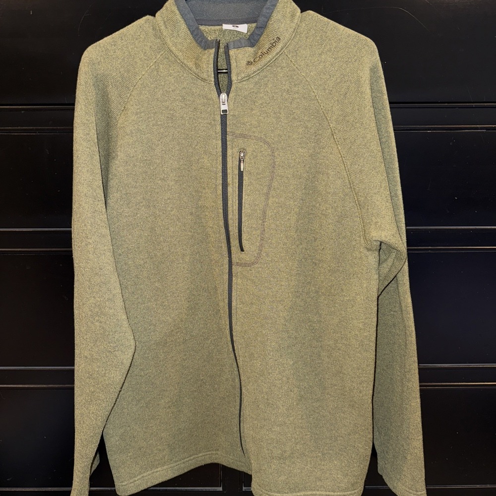 Columbia Mens Fleece Full Zip Jacket Sweater Size L Green Long Sleeve Pockets
